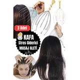 PremiumPort 3'lü Kafa Derisi Masaj Aleti, El Baş Masaj Çelik Tel Aracı - Ahşap