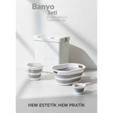 PremiumPort 4’lü Katlanabilir Çamaşır Sepeti Seti, 80 Litre Kirli Sepet, Sele, Su Kovası - Altın - Beyaz
