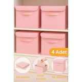 PremiumPort 4’lü Pembe Benekli Dolap Içi Katlanır Saklama Kutusu 30X30X30CM - Seçenek 1 - Ahşap - Bej