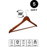 PremiumPort 5 Adet Ahşap Ceket ve Gömlek Askısı Seti, Şık ve Dayanıklı - Seçenek 1 - Ahşap - Ceviz