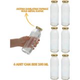 PremiumPort 6 Adet 250 ml Şeffaf Meyve Suyu Şişesi, Gold Kapaklı, Cam, Boş - Ahşap