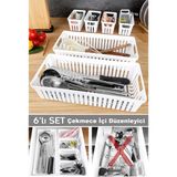 PremiumPort 6 Parça Modüler Çekmece Içi Organizer Set, Banyo, Mutfak, Makyaj, Ofis Düzenleyici - Ahşap - Bej - Siyah - Seçenek 1