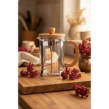 PremiumPort 600 ml French Press, Pratik ve Şık Kahve Demleme Aracı - Seçenek 1 - Ahşap Bej - Siyah