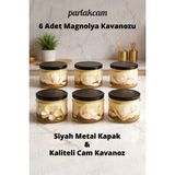 PremiumPort 6'lı Cam Kavanoz Seti, 300CC, Kapaklı, Ev Yapımı Tatlılar Için - Ahşap - Bej - Siyah