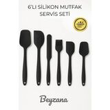 PremiumPort 6'lı Isıya Dayanıklı, Yanmaz, Yapışmaz Silikon Spatula Seti - Ahşap - Seçenek 1