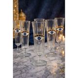 PremiumPort 6'lı Kristal Cam Nazar Göz Kahve Yanı Bardağı, 150ML, Şık ve Dayanıklı - Seçenek 1 - Ahşap