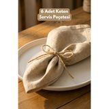 PremiumPort 6'lı Organik Ham Yıkanmış Keten Servis Peçeteleri 40X40 cm Set - Ahşap - Bej