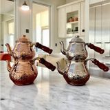 PremiumPort Bakır Çaydanlık, Büyük Boy Dövme Çiçek Desenli, Şık ve Zarif Tasarım - Altın - Seçenek 1