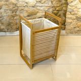 PremiumPort Bambu Lüx Kirli Çamaşır Sepeti ve Banyo Düzenleyici Organizer, Krem - Seçenek 1