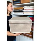 PremiumPort Bej Puantiye Çok Amaçlı Saklama Kutusu 30X40X25, Organizer ve Hurç - Ahşap - Bej - Seçenek 1