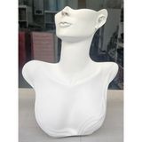 PremiumPort Beyaz Polyester Kolye ve Gerdanlık ile Küpelik Vücut Sergileme Mankeni 32 cm - Ahşap - Bej - Siyah