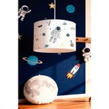 PremiumPort Beyaz Uzay Temalı Çocuk Odası Avizesi, Sevimli Astronot Desenli Işıklandırma - Seçenek 1 - Ahşap - Bej - Siyah