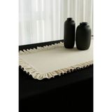 PremiumPort Biyeli Fırfırlı Ham Keten Runner 40X120 Cm, Doğal ve Zarif Sofra Şıklığı
