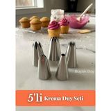 PremiumPort Büyük Boy 5'li Krema Duy Seti Paslanmaz Çelik Pasta ve Cupcake Süsleme - Mercan