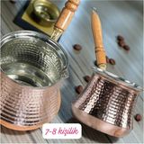 PremiumPort Büyük Boy Bakır Cezve 7-8 Kişilik, Kahve ve Sütlük, 9x9 cm - Seçenek 1 - Ahşap - Ceviz