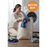 PremiumPort Büyük Boy Çamaşır Saklama ve Düzenleme Torbası, Ham Kumaş, Çok Amaçlı - Seçenek 1 - Ahşap - Bej