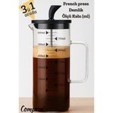 PremiumPort Cam French Press Demlik 600ML 3'ü Birlikte Ateşe Dayanıklı - Seçenek 1 - Altın