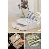PremiumPort Çekmeceli Aynalı ve Üç Katlı Takı Kozmetik Organizer Ikili Set