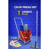 PremiumPort Çelik Presli Temizlik Arabası ve Paspas Seti, Islak Mop ile Kombinasyon - Seçenek 1