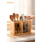 PremiumPort Çift Bölmeli Bambu Kaşıklık, Pencereli, 18X9X13 Cm, Şık ve Kullanışlı - Ahşap - Bej - Seçenek 1