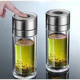 PremiumPort Çift Katlı Cam French Press, Bitki Çayı, Ihlamur ve Filtre Kahve Demliği - Seçenek 1 - Açık Beyaz - Gri