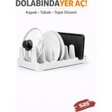 PremiumPort Çok Amaçlı Tabak ve Tava Kapağı Düzenleyici, Plastik Çekmece Organizer - Ahşap - Bej - Siyah - Seçenek 1