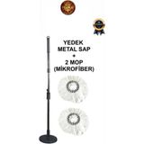 PremiumPort Çok Amaçlı Temizlik Seti Kovalarına Uyumlu Metal Yedek Sap + 2 Mop Başlığı - Antrasit - Seçenek 1