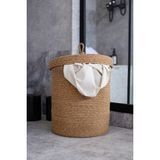 PremiumPort Doğal Jüt Kapaklı Hasır Çamaşır Sepeti, 35X40 Cm, Çok Amaçlı Organizer - Seçenek 1 - Ahşap - Bej