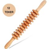 PremiumPort Düz 12 Tekerlekli Ahşap Gua Sha Masaj Çubuğu, Lenf Drenajı & Selülit Bakımı - Mercan