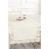 PremiumPort El Işlemeli Dantelli Keten Runner 50X130 Cm, Şık ve Zarif Kullanım Sağlar - Ahşap - Bej