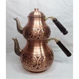 PremiumPort El Yapımı Bakır Çaydanlık, Ahşap Saplı, Oymalı ve Büyük Boy - Altın - Seçenek 1