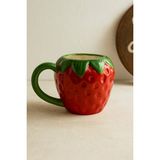 PremiumPort El Yapımı Seramik Büyük Boy Çilek Tasarım Mug Fincan - Seçenek 1 - Açık Gri