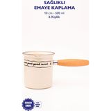 PremiumPort Emaye Cezve Ahşap Saplı 500ML, 6 Kişilik, Şık ve Dayanıklı Tasarım - Seçenek 1 - Ahşap - Bej