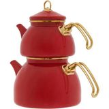 PremiumPort Emaye Özel Tasarım Demlik Seti, 1.4l Üst, 2.6l Alt, Dayanıklı ve Şık - Açık Gri - Seçenek 1