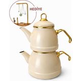 PremiumPort Emsan Emaye Çaydanlık Krem Vintage, Şık ve Dayanıklı Tasarım - Seçenek 1