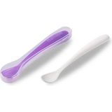 PremiumPort Ergonomik Mama Kaşığı ve Saklama Kutusu, Mor-Beyaz, 6 Ay, Ikili Set - Seçenek 1