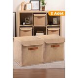 PremiumPort Iki Adet Katlanabilir Dolap Içi Çamaşır ve Oyuncak Saklama Kutusu 30X30X30CM - Seçenek 1 - Ahşap - Bej