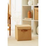 PremiumPort Katlanabilir Jüt Dolap Içi Çamaşır ve Oyuncak Saklama Kutusu 30X30X30 - Seçenek 1 - Ahşap - Bej