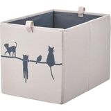 PremiumPort Kedi Desenli Kare Saklama Kutusu, Ev Düzeni ve Organizer 26X37X26 cm - Seçenek 1 - Ahşap - Bej