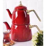 PremiumPort Kırmızı Emaye Çaydanlık, Vintage Retro Tasarım, Şık ve Dayanıklı - Açık Gri - Seçenek 1