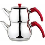 PremiumPort Kırmızı Kulp Ecodem Çaydanlık, 2,05 L, Süzgeçli, Şık ve Dayanıklı - Ahşap - Bej - Siyah - Seçenek 1