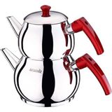 PremiumPort Kürek Kırmızı Bakalit Kulp Çaydanlık, Süzgeçli, Paslanmaz Çelik 1.15 L - Açık Gri - Seçenek 1