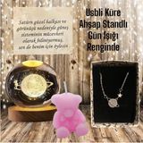 PremiumPort LED Işıklı Ahşap Standlı Satürn Küre ve Çelik Satürn Kolye Hediye - Ahşap - Bej - Siyah - Seçenek 1
