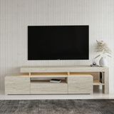 PremiumPort LED Işıklı Raflı Oturma Odası Tv Ünitesi, Şık ve Modern Tasarım - Ahşap - Bej - Seçenek 1