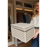 PremiumPort Mini Saklama Kutusu Seti, Organizer, Oyuncak Kutusu, Krem Zincir Desen, 30X40X25 - Seçenek 1 - Ahşap - Bej