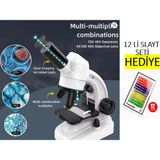PremiumPort Mobil Uyumlu 12'li LED Aydınlatmalı Mikroskop Seti, Hediye Fırsatı - Ahşap - Bej - Siyah - Seçenek 1