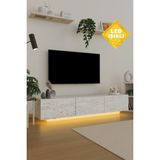 PremiumPort Modern LED Traverten Mermer Tv Ünitesi, Şık ve Fonksiyonel Tasarım - Ahşap - Bej - Seçenek 1