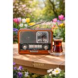 PremiumPort Nostaljik Bluetooth Hoparlör, LED Işıklı, Saatli, Fm Radyolu, Sd Kart ve USB Girişli - Ahşap - Ceviz