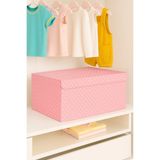 PremiumPort Pembe Puantiyeli Sert Karton Kapaklı Saklama Kutusu 65X45 cm - Seçenek 1 - Ahşap - Bej