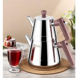 PremiumPort Piramit Soft Kulp Paslanmaz Çaydanlık, Mini Boy, Şık ve Dayanıklı Tasarım - Ahşap - Bej - Seçenek 1